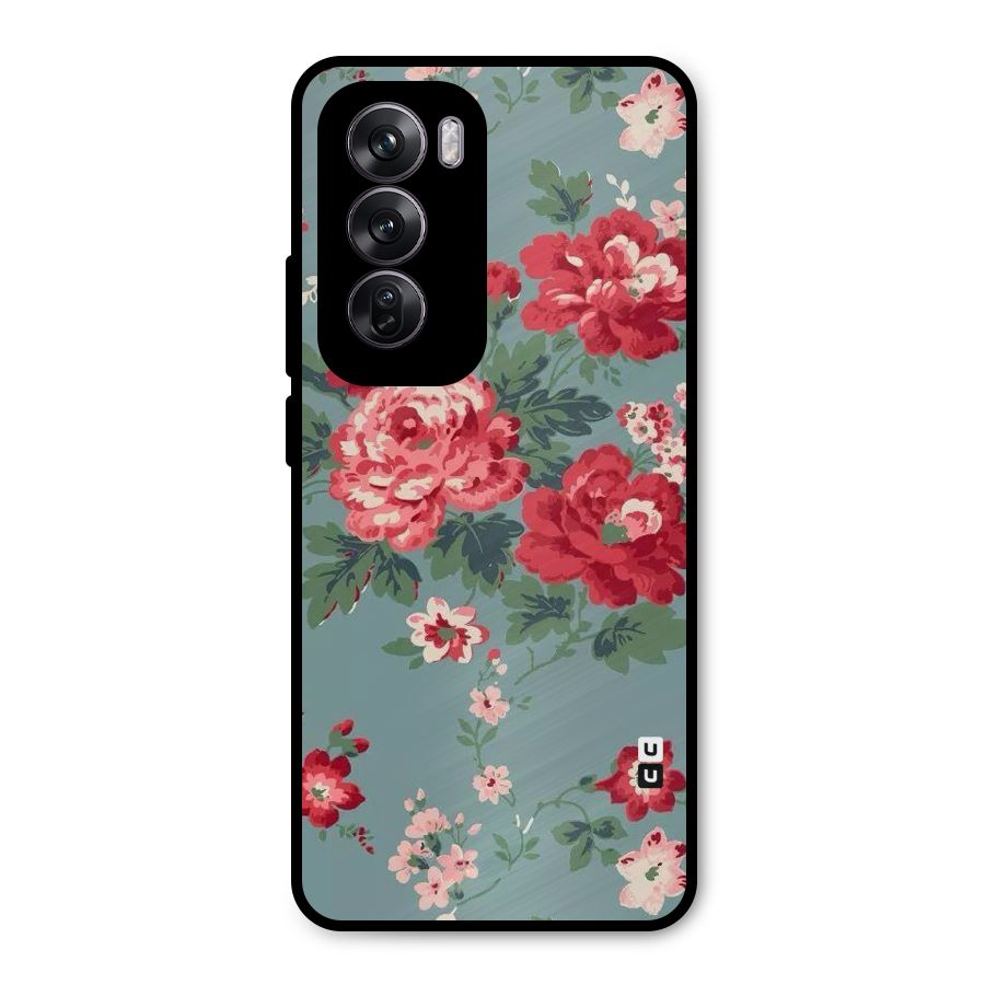 Aesthetic Floral Red Metal Back Case for Oppo Reno12 Pro