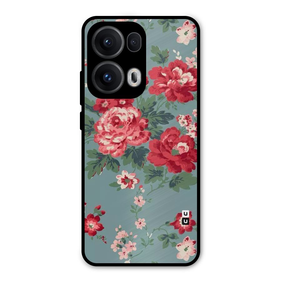 Aesthetic Floral Red Metal Back Case for Oppo Reno13 Pro