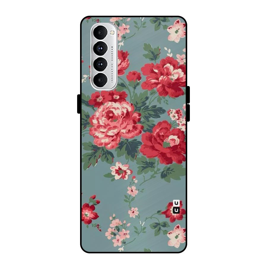 Aesthetic Floral Red Metal Back Case for Oppo Reno4 Pro