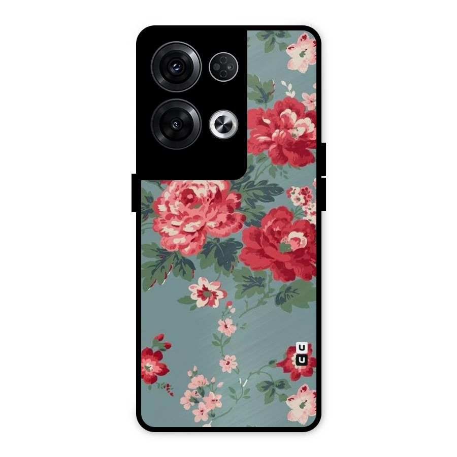 Aesthetic Floral Red Metal Back Case for Oppo Reno8 Pro 5G