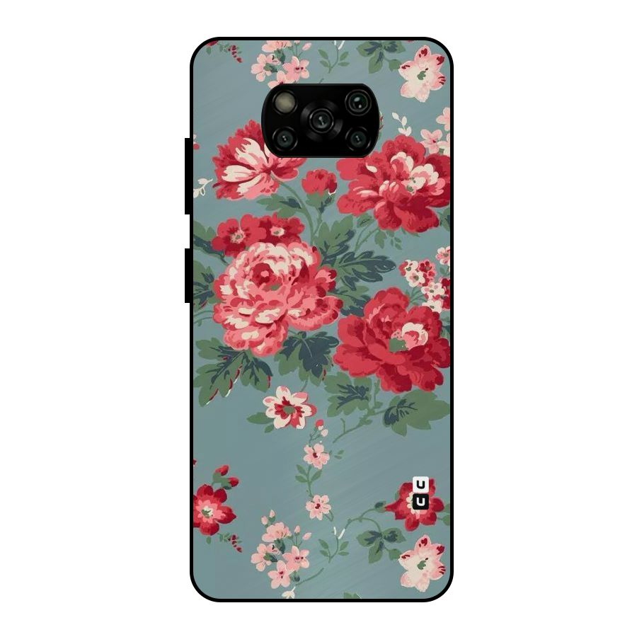 Aesthetic Floral Red Metal Back Case for Poco X3