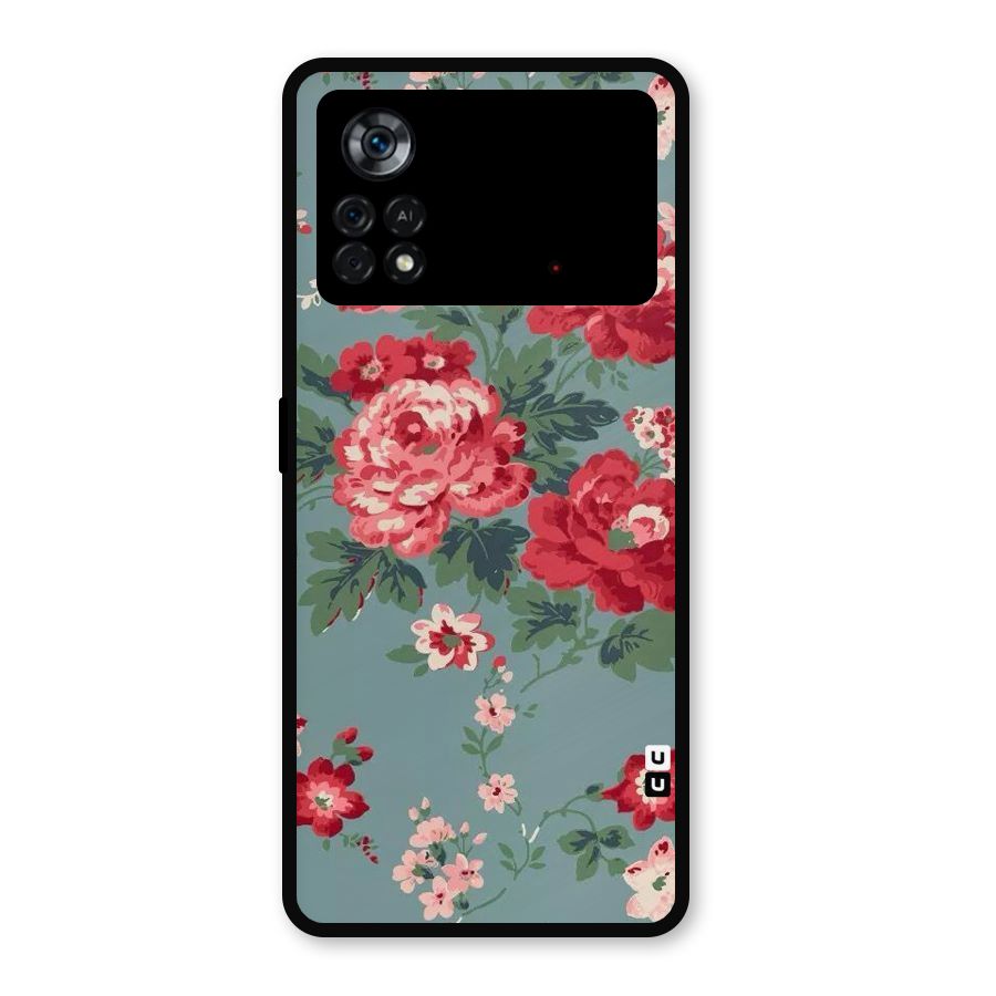 Aesthetic Floral Red Metal Back Case for Poco X4 Pro 5G