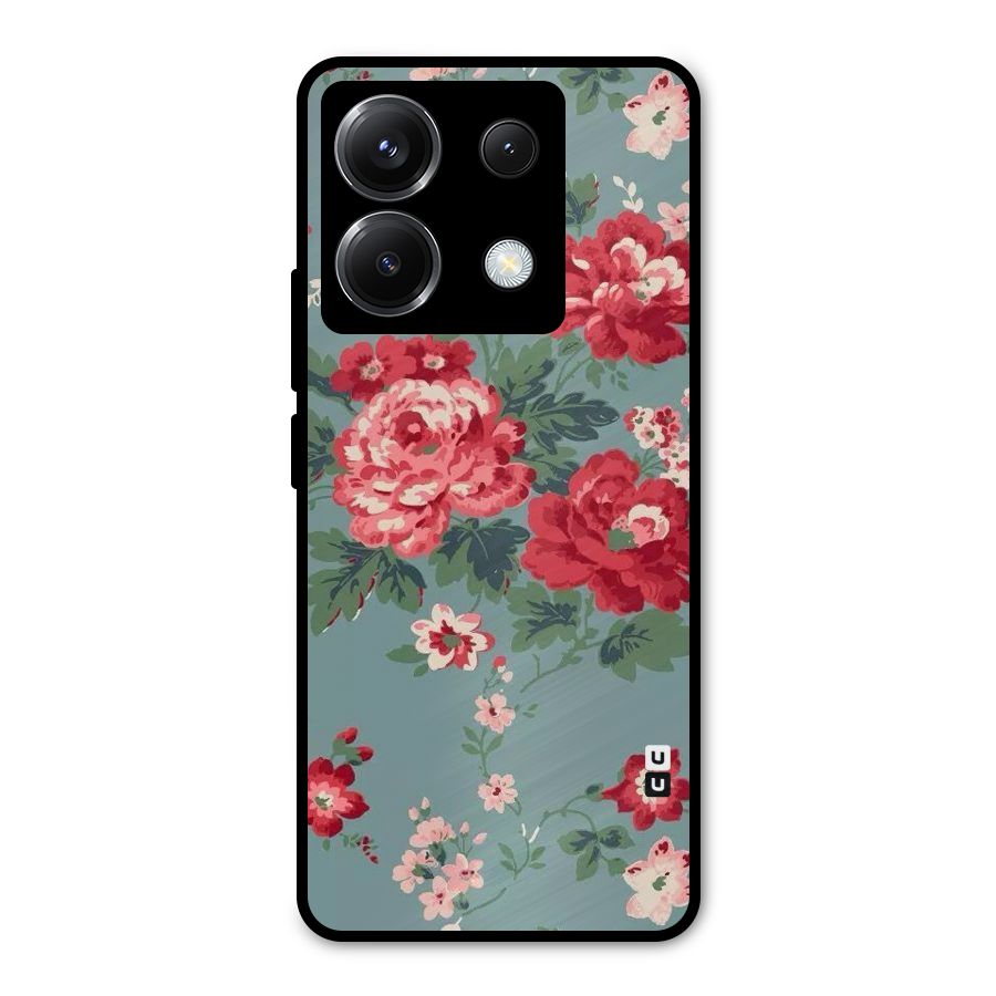Aesthetic Floral Red Metal Back Case for Poco X6