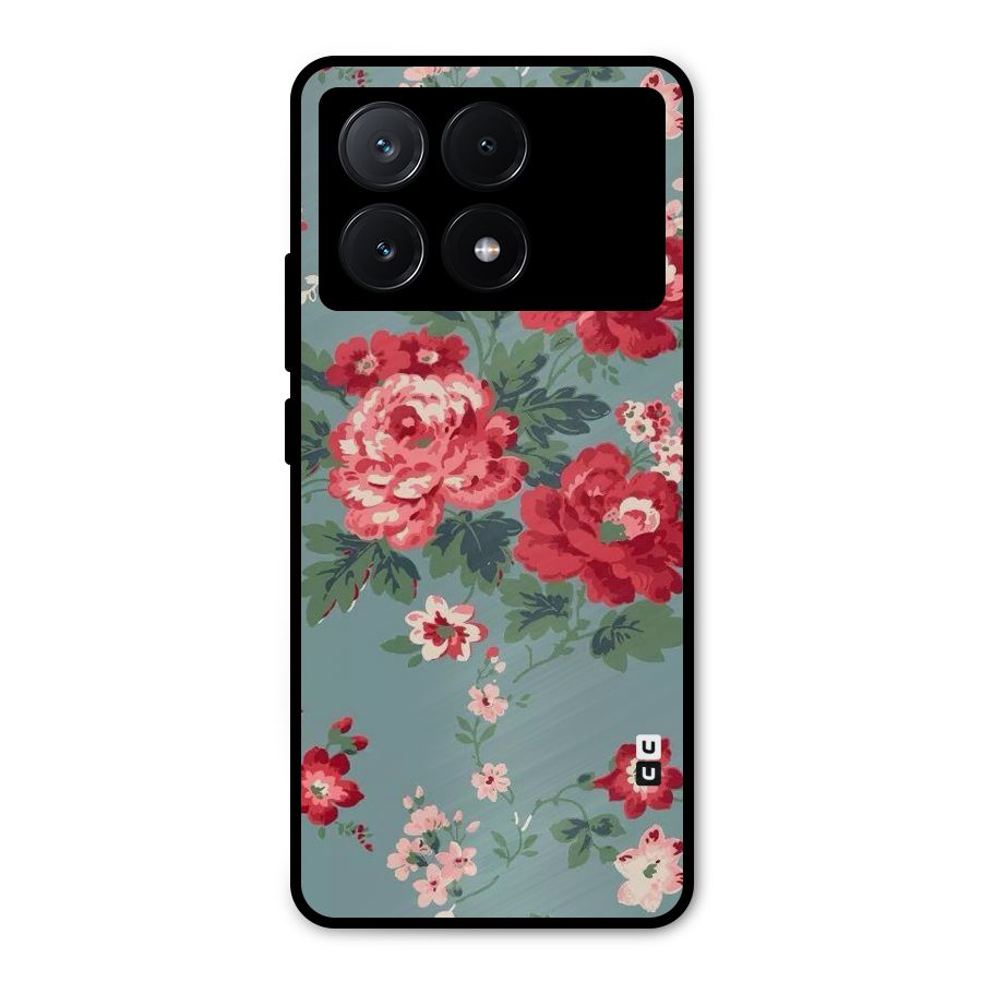 Aesthetic Floral Red Metal Back Case for Poco X6 Pro