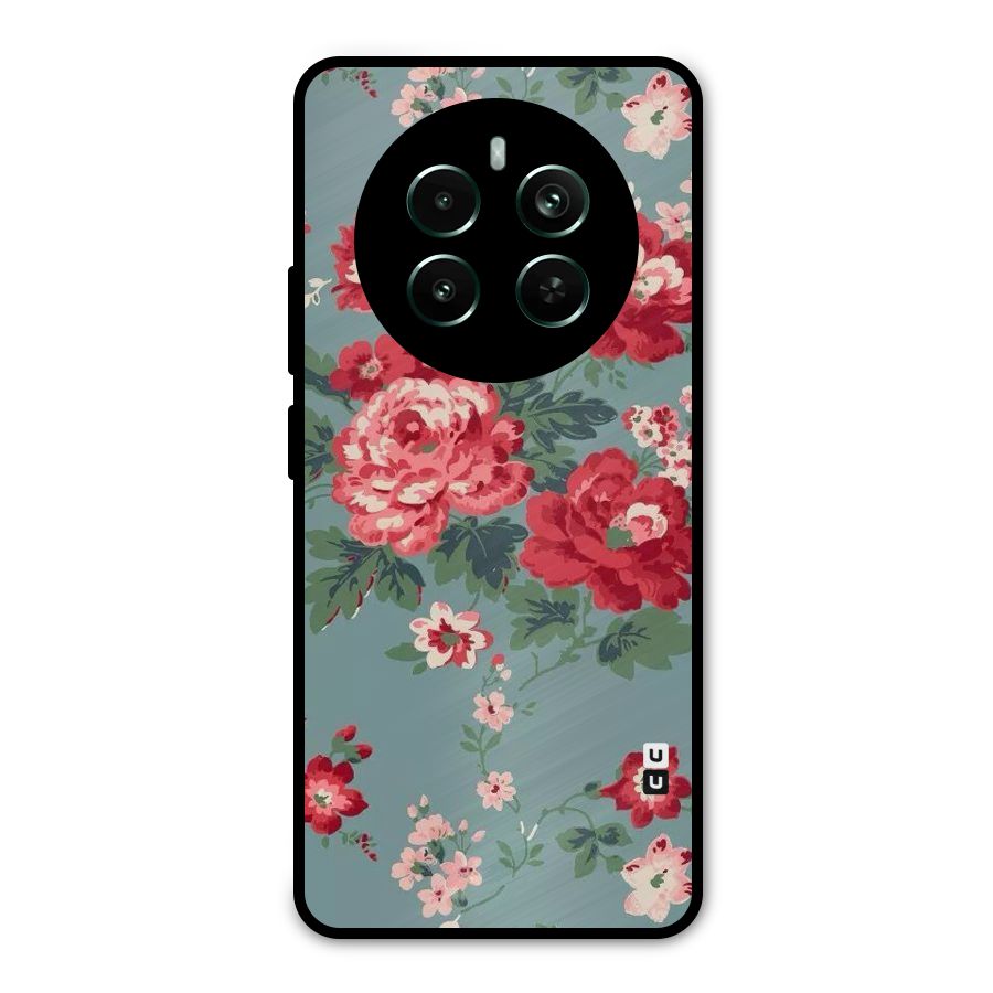 Aesthetic Floral Red Metal Back Case for Realme 12 Pro Plus