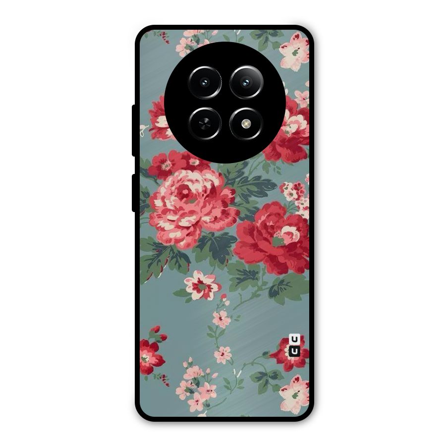 Aesthetic Floral Red Metal Back Case for Realme 12x 5G
