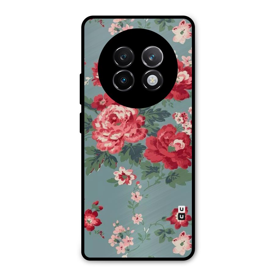 Aesthetic Floral Red Metal Back Case for Realme 13 Plus