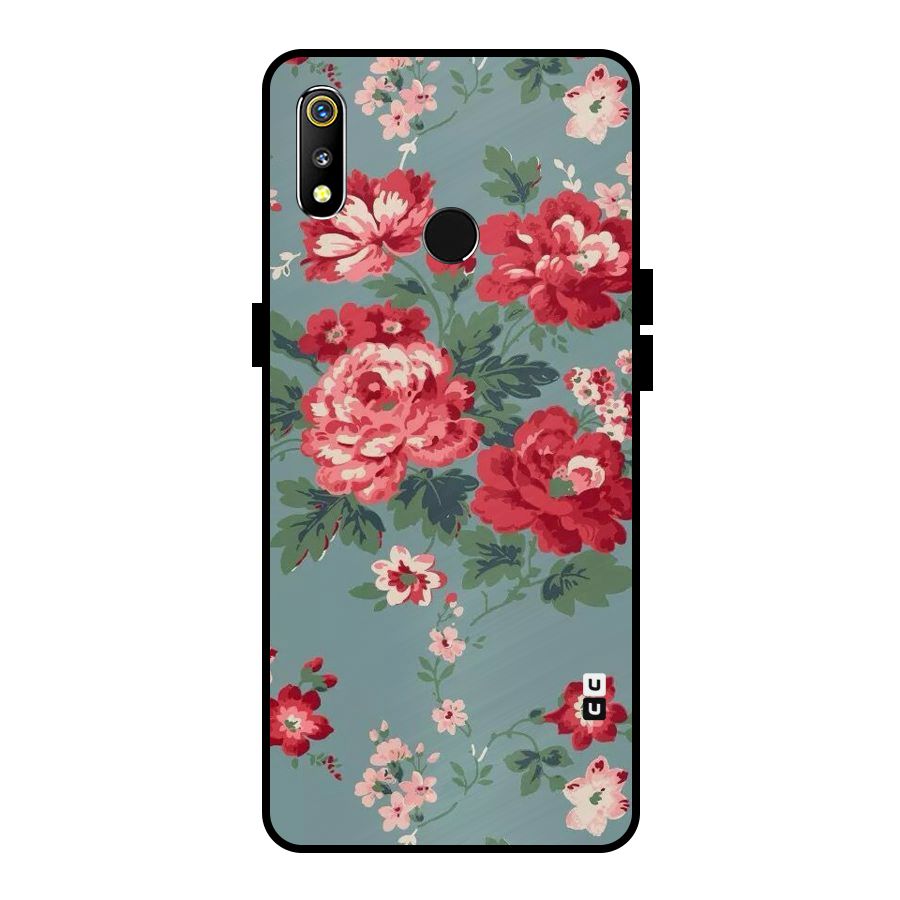 Aesthetic Floral Red Metal Back Case for Realme 3i