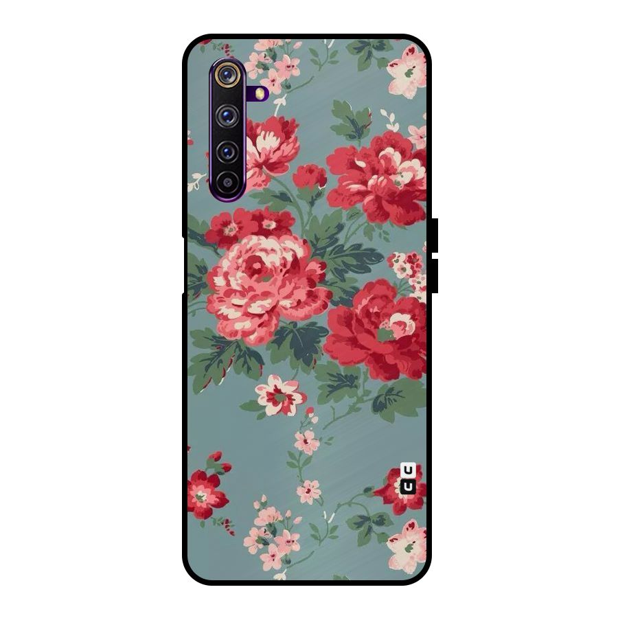 Aesthetic Floral Red Metal Back Case for Realme 6 Pro
