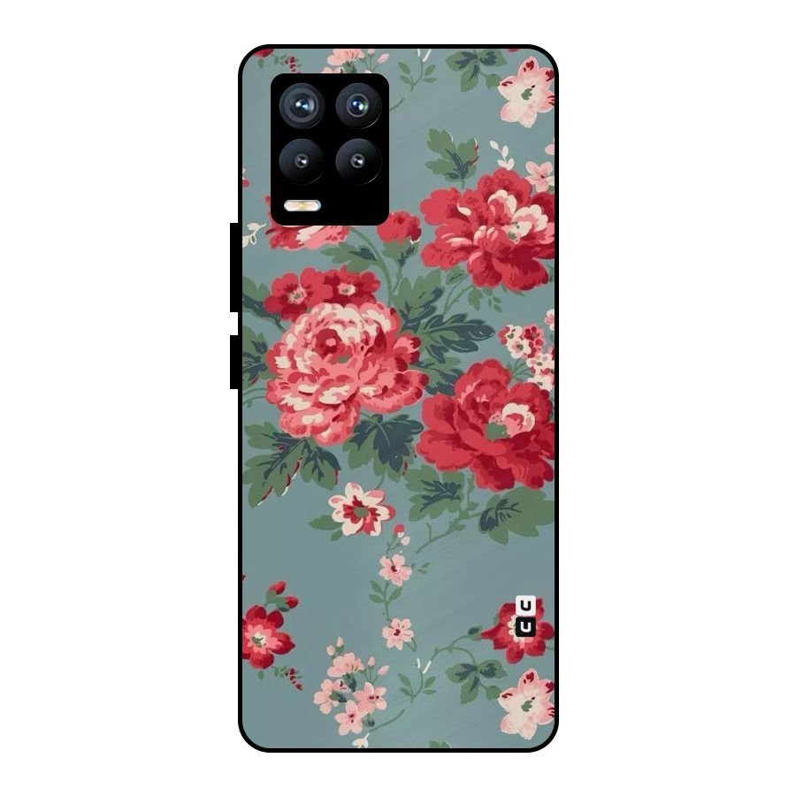 Aesthetic Floral Red Metal Back Case for Realme 8 Pro