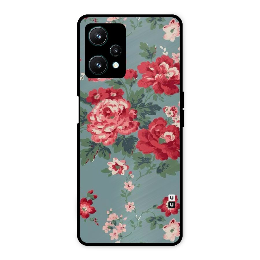 Aesthetic Floral Red Metal Back Case for Realme 9 Pro 5G