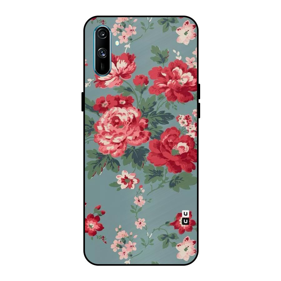 Aesthetic Floral Red Metal Back Case for Realme C3