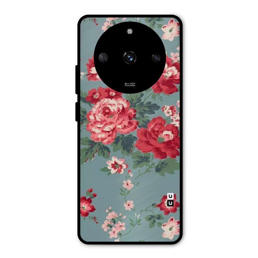 Aesthetic Floral Red Metal Back Case for Realme Narzo 60 5G