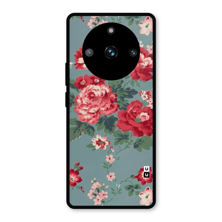 Aesthetic Floral Red Metal Back Case for Realme Narzo 60 Pro
