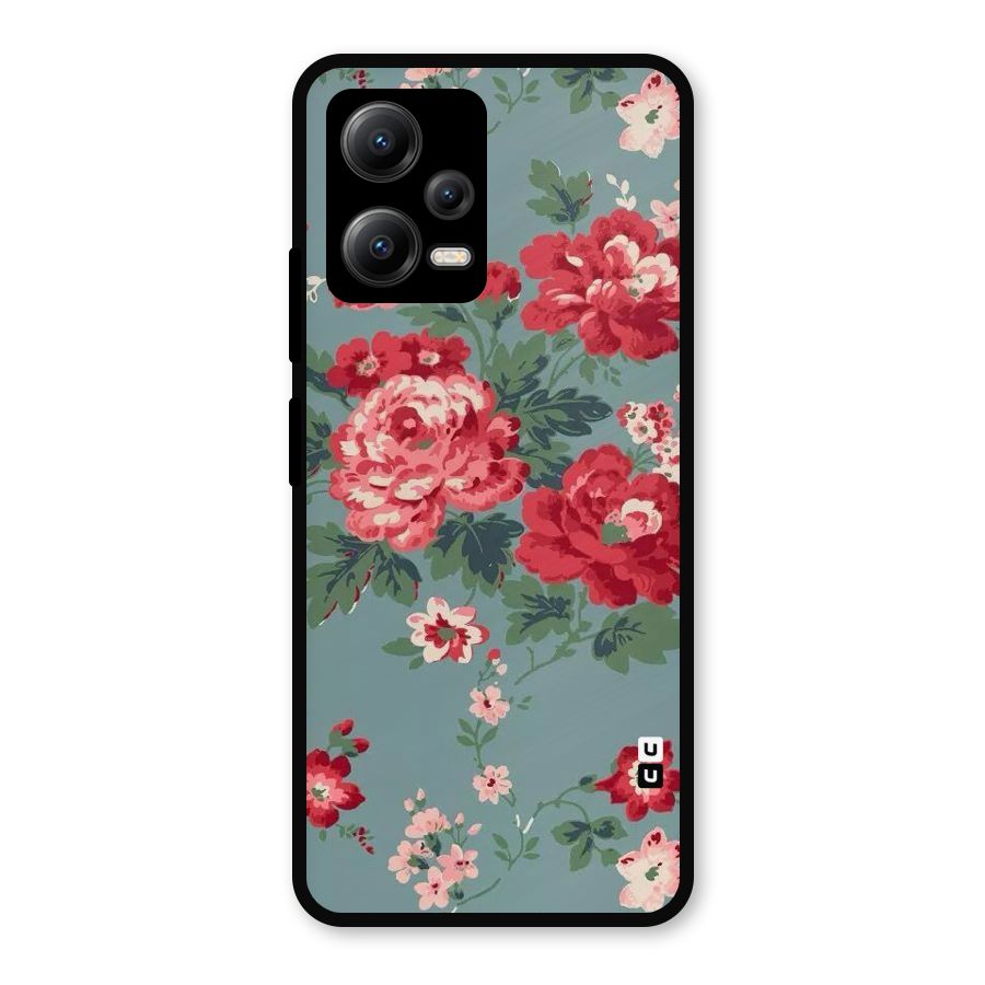 Aesthetic Floral Red Metal Back Case for Redmi Note 12 5G