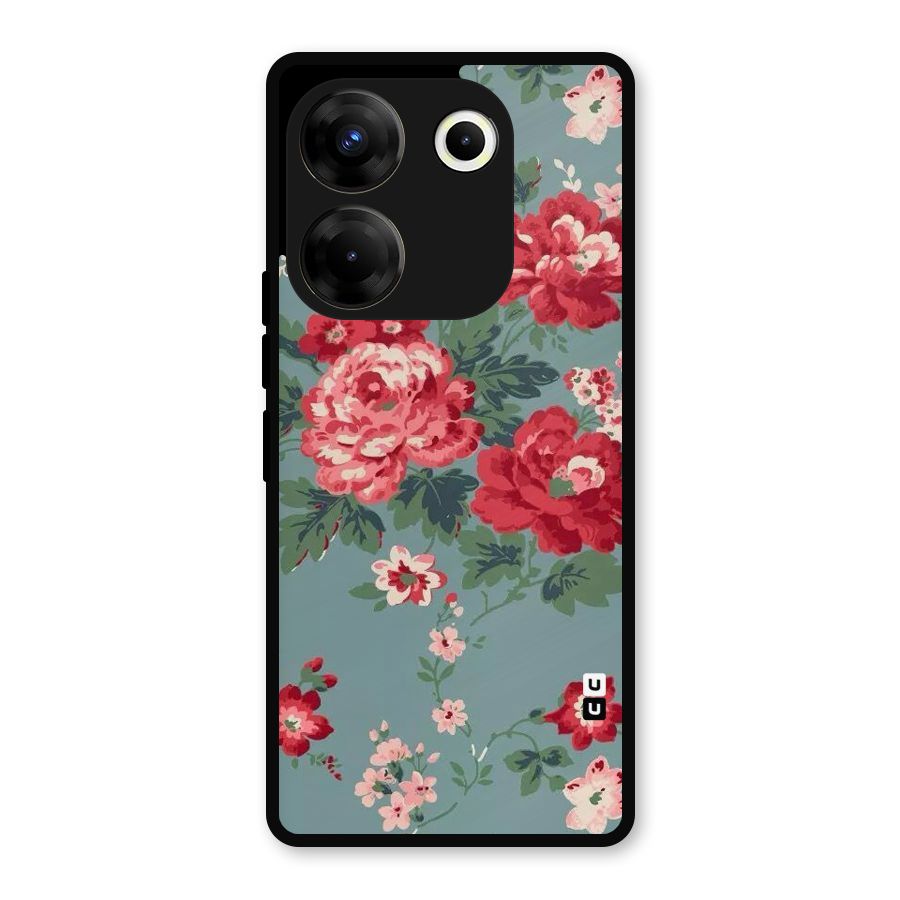 Aesthetic Floral Red Metal Back Case for Tecno Camon 20