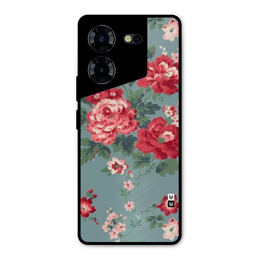 Aesthetic Floral Red Metal Back Case for Tecno Pova 5 Pro 5G