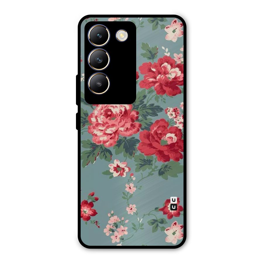 Aesthetic Floral Red Metal Back Case for Vivo T3 5G