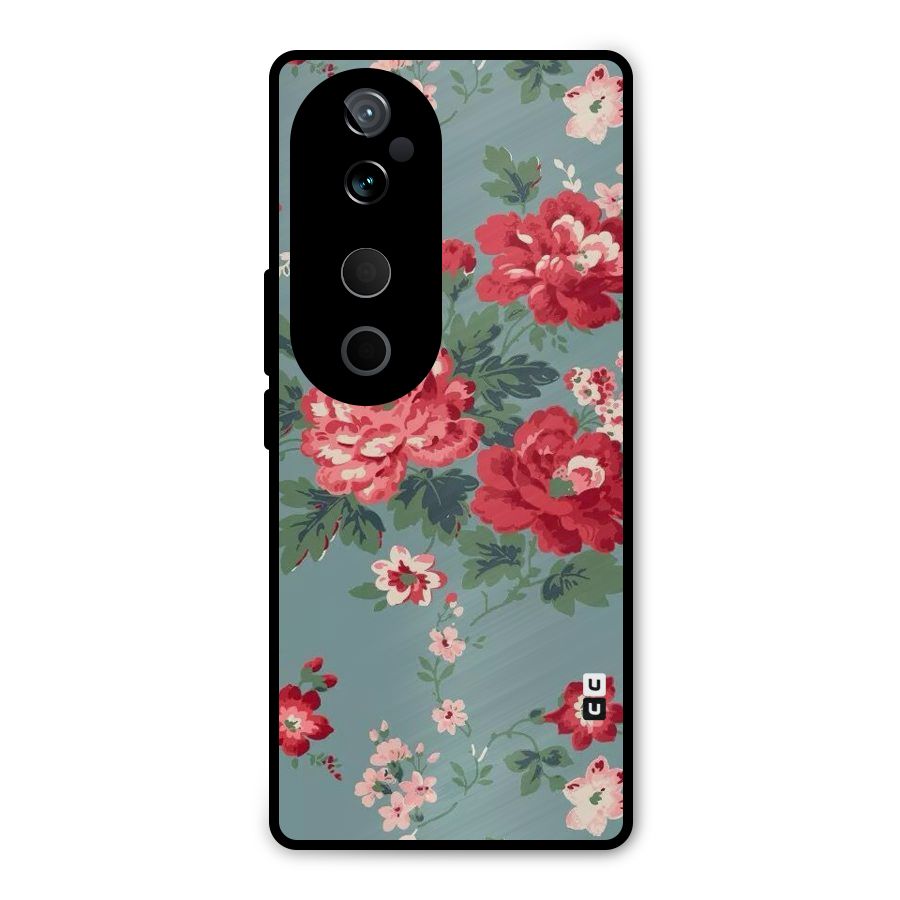 Aesthetic Floral Red Metal Back Case for Vivo T3 Ultra