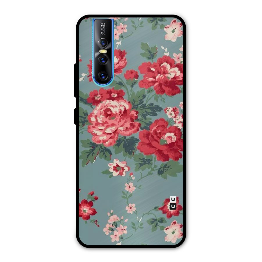 Aesthetic Floral Red Metal Back Case for Vivo V15 Pro
