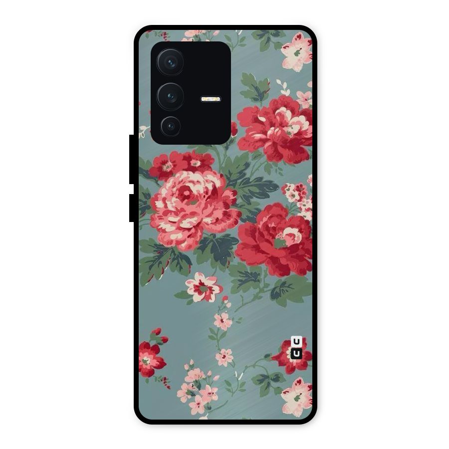 Aesthetic Floral Red Metal Back Case for Vivo V23 5G