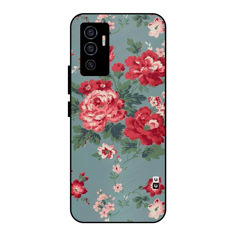 Aesthetic Floral Red Metal Back Case for Vivo V23e