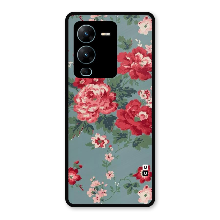 Aesthetic Floral Red Metal Back Case for Vivo V25 Pro