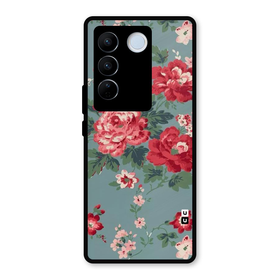 Aesthetic Floral Red Metal Back Case for Vivo V27
