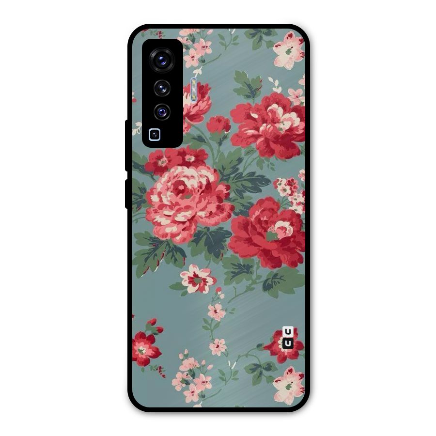 Aesthetic Floral Red Metal Back Case for Vivo X50