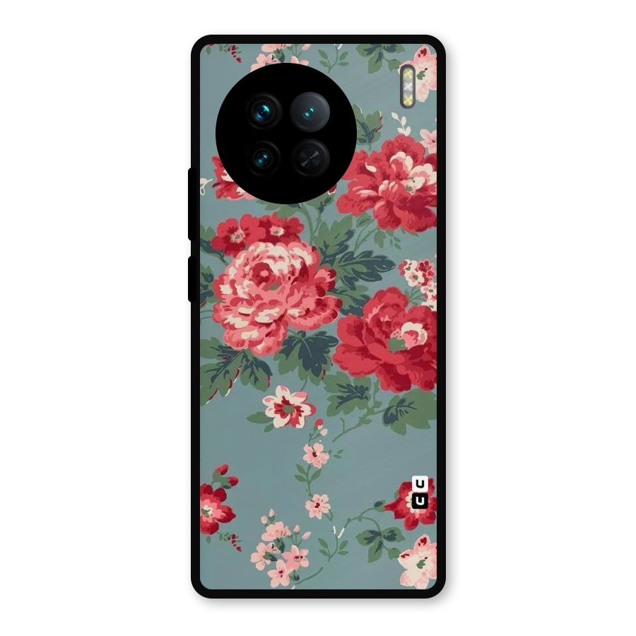 Aesthetic Floral Red Metal Back Case for Vivo X90