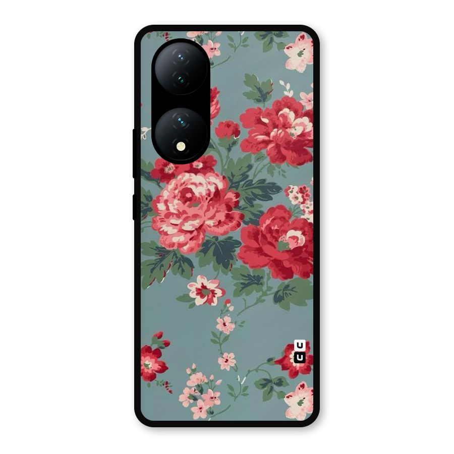 Aesthetic Floral Red Metal Back Case for Vivo Y100a