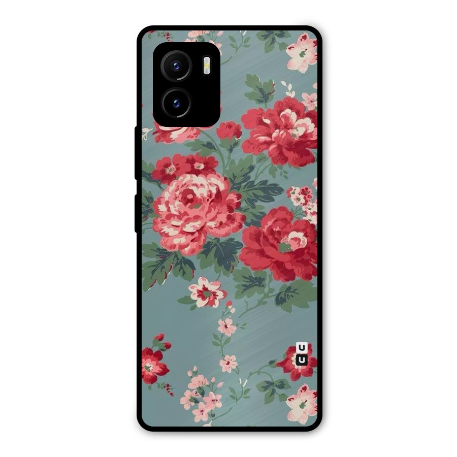 Aesthetic Floral Red Metal Back Case for Vivo Y15s