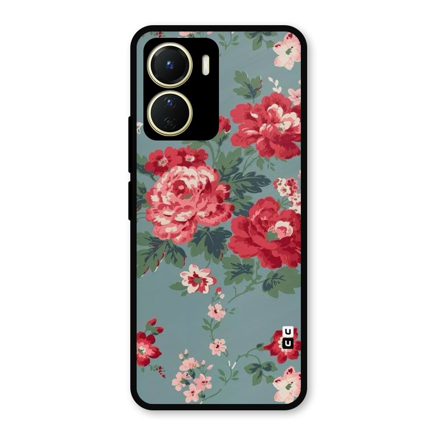 Aesthetic Floral Red Metal Back Case for Vivo Y16