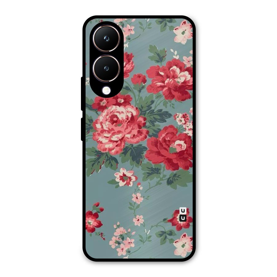 Aesthetic Floral Red Metal Back Case for Vivo Y28