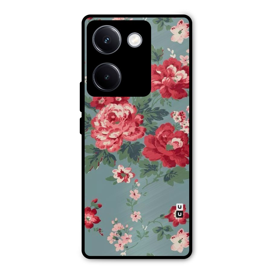 Aesthetic Floral Red Metal Back Case for Vivo Y300 Plus
