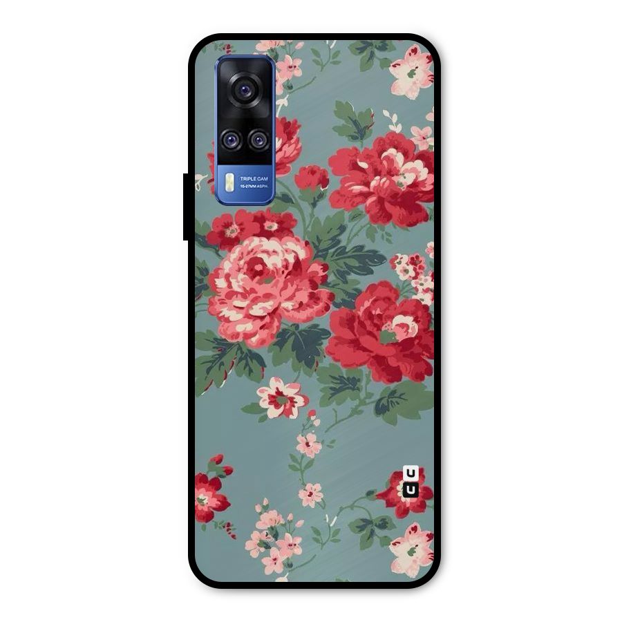 Aesthetic Floral Red Metal Back Case for Vivo Y51A