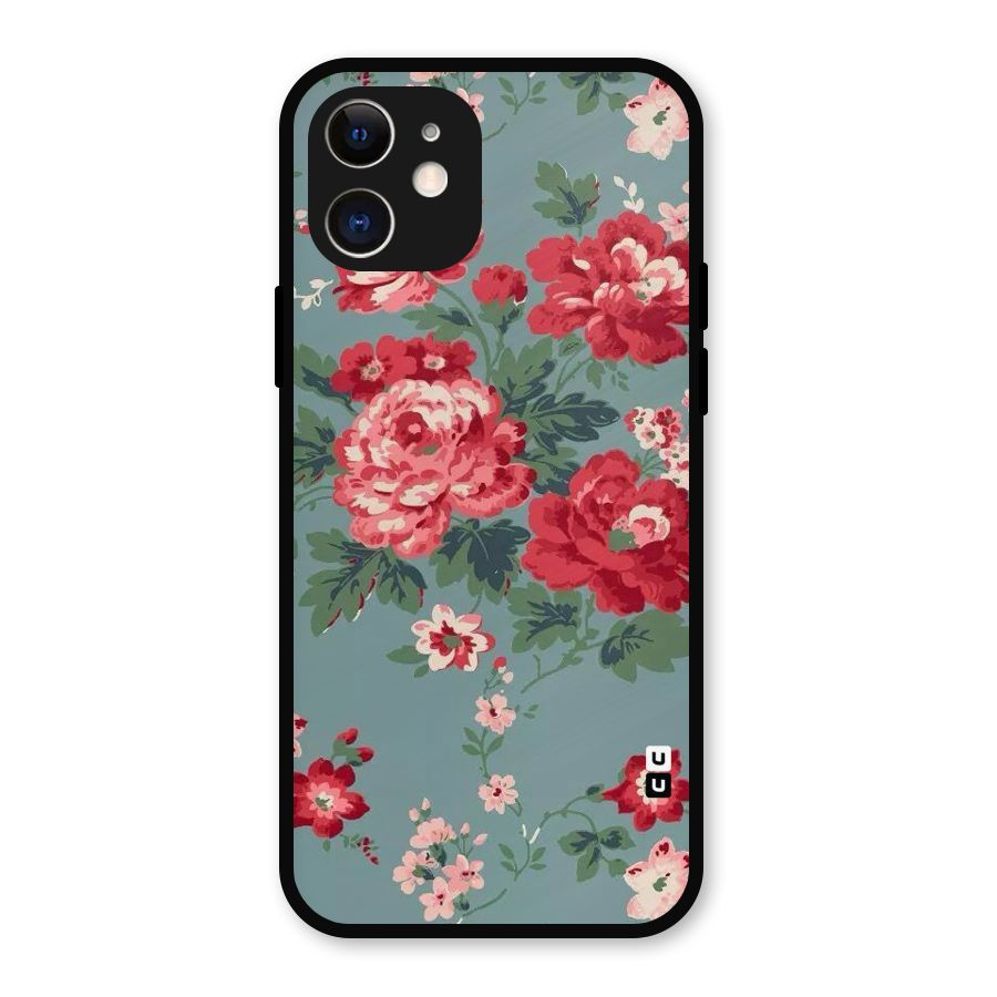 Aesthetic Floral Red Metal Back Case for iPhone 12
