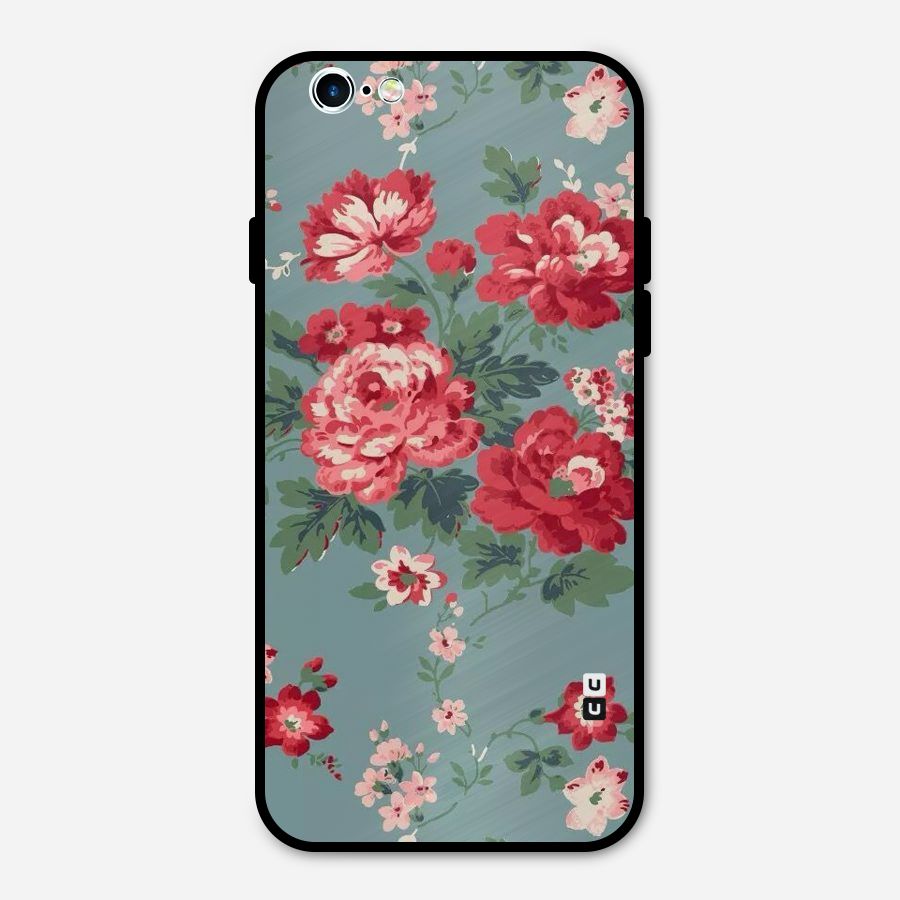 Aesthetic Floral Red Metal Back Case for iPhone 6 6s