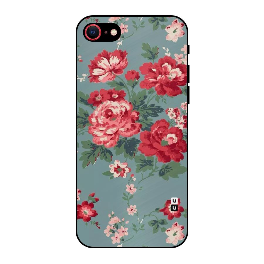 Aesthetic Floral Red Metal Back Case for iPhone 7