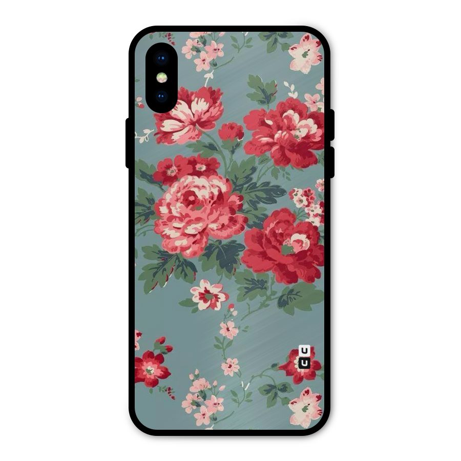 Aesthetic Floral Red Metal Back Case for iPhone X