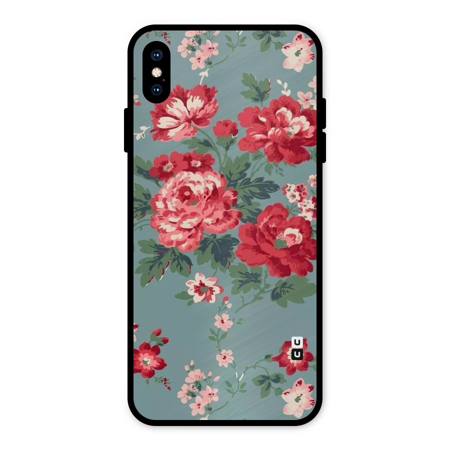 Aesthetic Floral Red Metal Back Case for iPhone XS Max