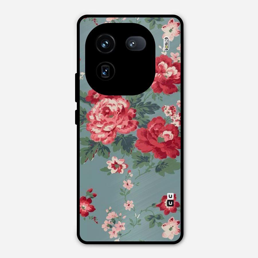 Aesthetic Floral Red Metal Back Case for iQOO 12