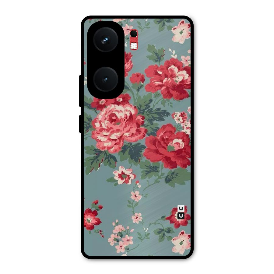 Aesthetic Floral Red Metal Back Case for iQOO Neo 9 Pro