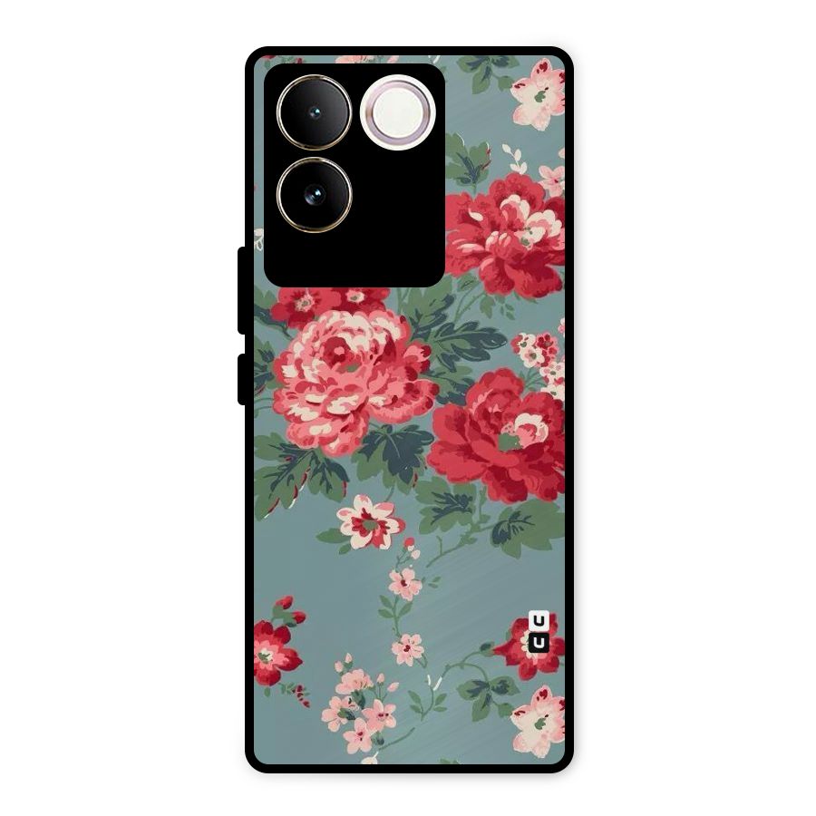 Aesthetic Floral Red Metal Back Case for iQOO Z7 Pro
