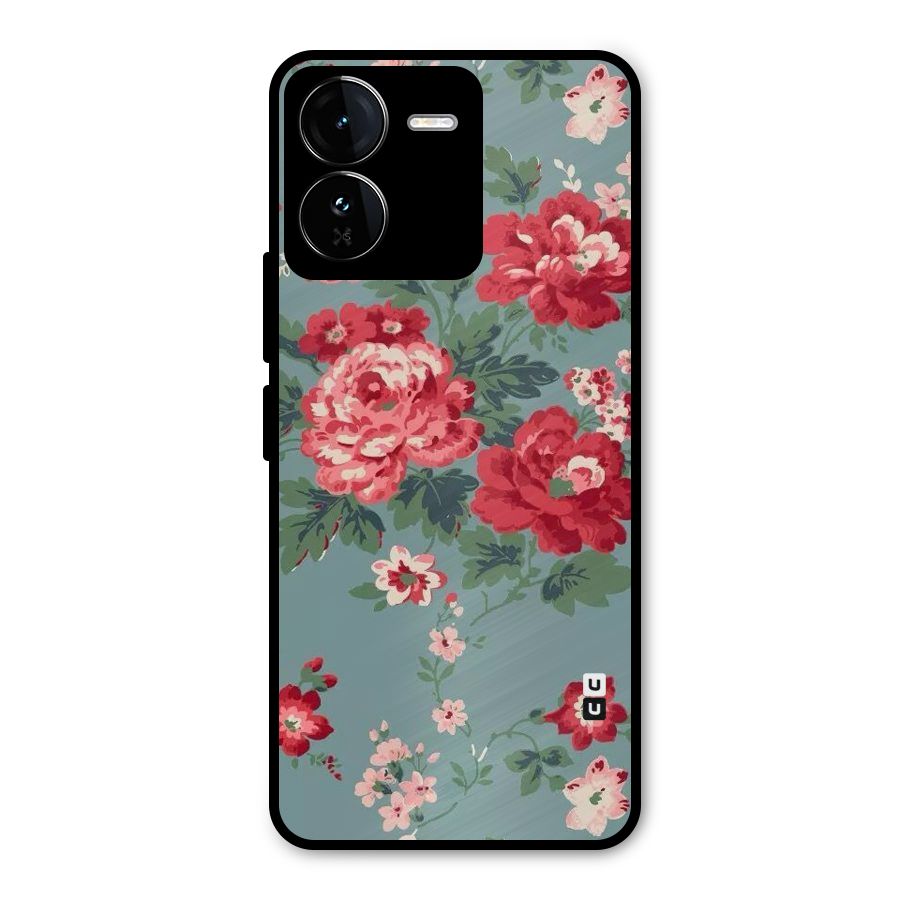 Aesthetic Floral Red Metal Back Case for iQOO Z9