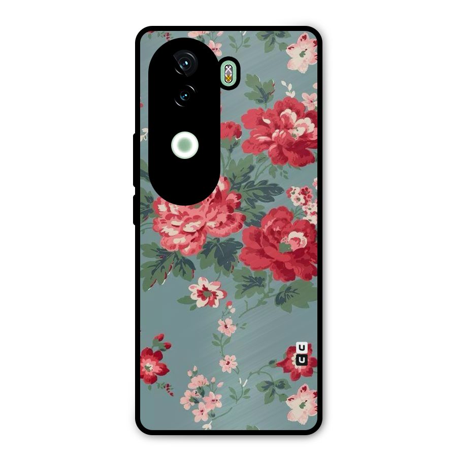 Aesthetic Floral Red Metal Back Case for iQOO Z9s