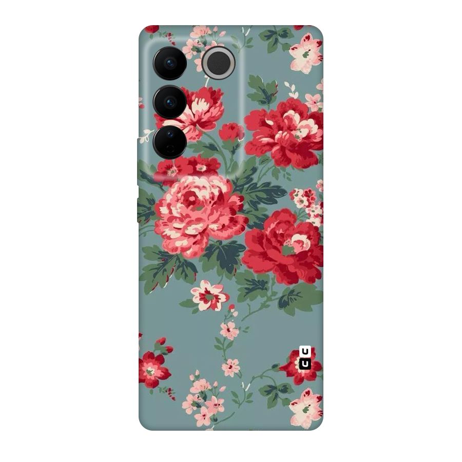 Aesthetic Floral Red Original Polycarbonate Back Case for Vivo V27