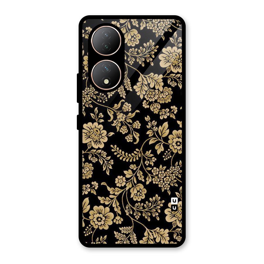 Aesthetic Golden Design Glass Back Case for Vivo T2