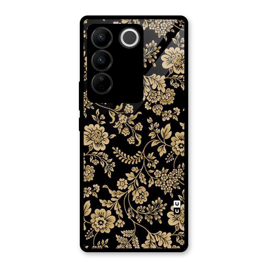 Aesthetic Golden Design Glass Back Case for Vivo V27 Pro
