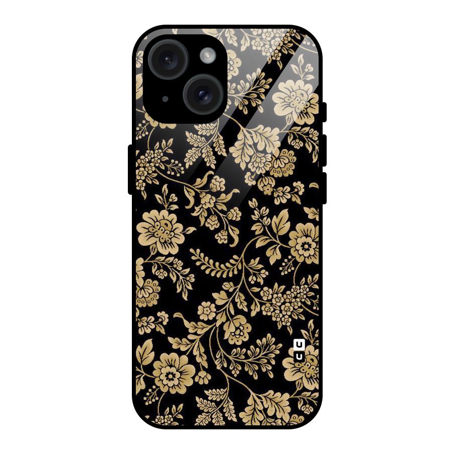 Aesthetic Golden Design Glass Back Case for iPhone 15